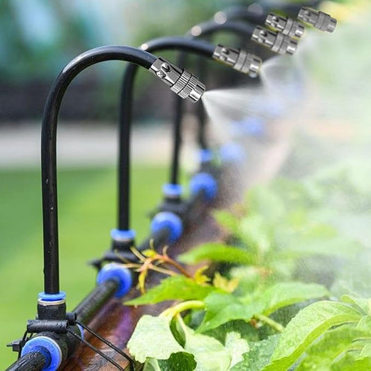 Smartes Sprinkler-Set ✨ Verstellbare Düsen | Flexibler Metallschlauch | Pfahlmontage möglich | Vielseitige Funktionalität | Ideal für Gärten, Terrassen & Gewächshäuser 🌿