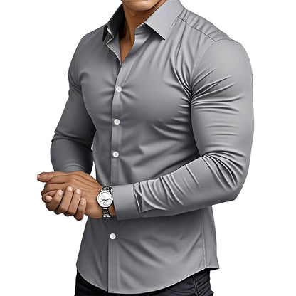 🔈👔 60% RABATT JETZT! ✨Herren Langarmhemd mit Stehkragen in Uni