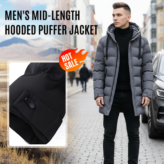 🔈🔈Nützliche Winterprodukte – 60 % reduziert❄️ Herren-Daunenjacke in mittlerer Länge mit Kapuze