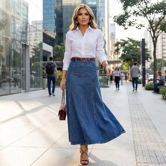 👗 JETZT 60 % RABATT! ✨ Damen-Maxirock aus Denim in A-Linie mit hohem Bund – schmeichelhafte Passform, dehnbarer Tragekomfort und vielseitiger Stil 👖