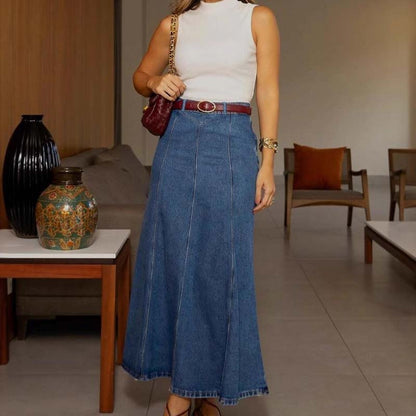 👗 JETZT 60 % RABATT! ✨ Damen-Maxirock aus Denim in A-Linie mit hohem Bund – schmeichelhafte Passform, dehnbarer Tragekomfort und vielseitiger Stil 👖