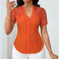 🌼LETZTER TAG – 60 % RABATT👚Sommerbluse mit V-Ausschnitt, Spitzenärmeln und Knopfleiste für Damen