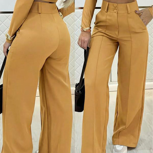 🌸Letzter Tag des Sonderangebots – 60 % Rabatt💕 Damen-Hose mit hohem Bund, weitem Bein und einfarbigem Bein