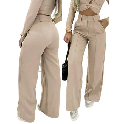 🌸Letzter Tag des Sonderangebots – 60 % Rabatt💕 Damen-Hose mit hohem Bund, weitem Bein und einfarbigem Bein