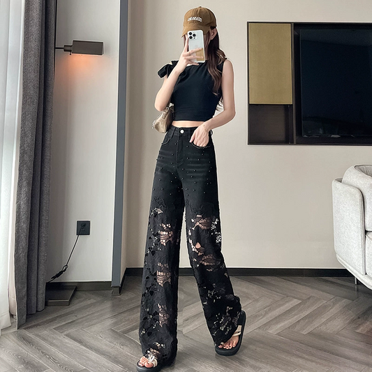 💜 LETZTER TAG – 60 % RABATT 💜 Damen-Hose mit Strass-Print und Cut-Outs