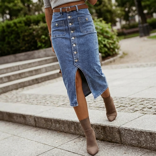 🔈🔈JETZT 60 % RABATT👗Jeansrock mit hoher Taille und Knopfleiste