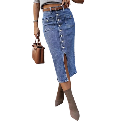 🔈🔈JETZT 60 % RABATT👗Jeansrock mit hoher Taille und Knopfleiste