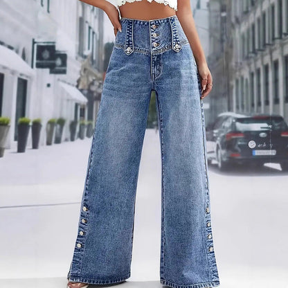 🔈🔈2026 NEUHEITEN – BESTSELLER🔥👖Hoch taillierte Jeans mit weitem Bein – einfaches Anziehen! Seitliche Schlitze lassen die Brise herein und halten Sie kühl. 🌸