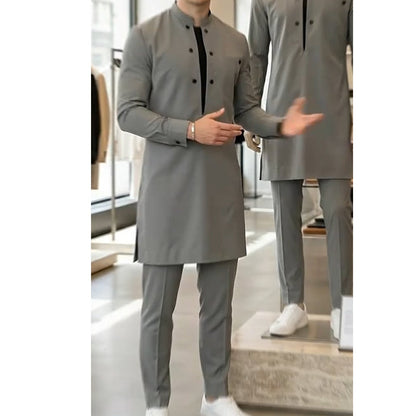 👔 60 % RABATT! 🔥 Modernes Herren-Set mit Stehkragen, Tunika und Hose – Elegantes Design, bequeme Passform & perfekt für festliche Anlässe 🎩