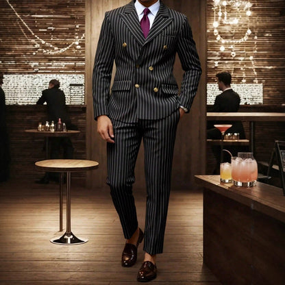 Herren-Nadelstreifenanzug 👔 Optisch schlankmachend und streckend, zweireihig mit Spitzrevers, schmale Passform 💼 Geeignet für Business und Hochzeiten 🏆