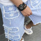 🔥Jetzt 60 % reduziert!🔥 Herren-Jeansshorts mit Rissen und Fransen