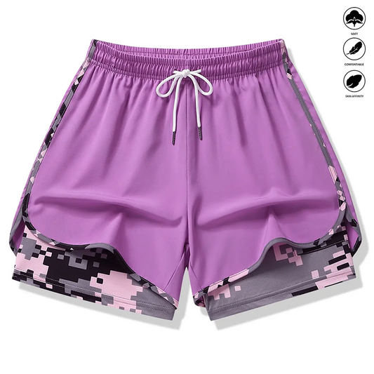🏃‍60 % RABATT AUF 2-IN-1-SPORTSHORTS! 🔥 Atmungsaktives Material, Camouflage-Futter & Taschen für Damen 🏃‍♀️✨