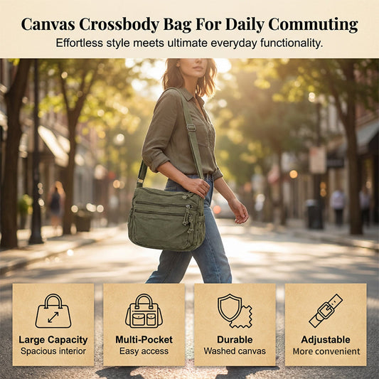 Canvas-Tasche mit mehreren Fächern 🎒 Leicht und strapazierfähig, verstellbarer Schultergurt, kann als Schulter- oder Umhängetasche getragen werden 👜