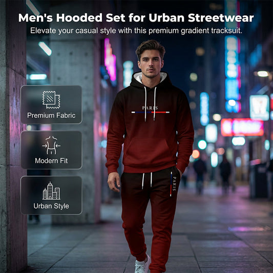 Sportswear-Set mit Schwarz-Rot-Farbverlauf 🔥 Komplett mit Hoodie & Hose — Mit Kängurutasche und Kordelzug am Bund. Perfekt für das Gym und die Straße! 💪