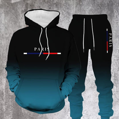 Sportswear-Set mit Schwarz-Rot-Farbverlauf 🔥 Komplett mit Hoodie & Hose — Mit Kängurutasche und Kordelzug am Bund. Perfekt für das Gym und die Straße! 💪