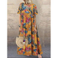 Maxikleid mit Retro-Blumenmuster 🌼 Rundhalsausschnitt, kurze Ärmel, locker und fließend – damit siehst du aus, als wärst du direkt aus einem Garten entsprungen 🌿