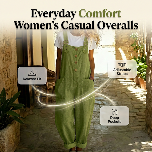 👖JETZT 60 % RABATT! 🌿 Lässige Damen-Latzhose mit Knopfleiste – Verstellbare Träger, atmungsaktives Material & bequeme Passform ✨