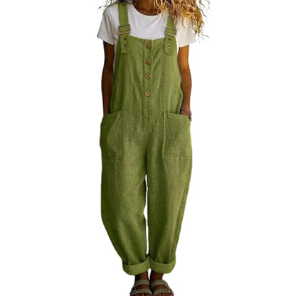 👖JETZT 60 % RABATT! 🌿 Lässige Damen-Latzhose mit Knopfleiste – Verstellbare Träger, atmungsaktives Material & bequeme Passform ✨