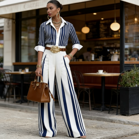 🎁Neuwaren 60% Rabatt💥Gestreiftes Shirt & weite Hose im Set – bequem & stilvoll für den Alltag
