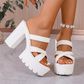 Plateau-Sandalen mit Blockabsatz 👡 Gekreuztes Riemendesign, zum Hineinschlüpfen, rutschfeste, geriffelte Sohle, erhöht die Fußhöhe um 5 cm, perfekt zum Shoppen oder für Dates 🛍️