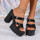 Plateau-Sandalen mit Blockabsatz 👡 Gekreuztes Riemendesign, zum Hineinschlüpfen, rutschfeste, geriffelte Sohle, erhöht die Fußhöhe um 5 cm, perfekt zum Shoppen oder für Dates 🛍️