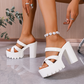 Plateau-Sandalen mit Blockabsatz 👡 Gekreuztes Riemendesign, zum Hineinschlüpfen, rutschfeste, geriffelte Sohle, erhöht die Fußhöhe um 5 cm, perfekt zum Shoppen oder für Dates 🛍️