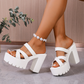 Plateau-Sandalen mit Blockabsatz 👡 Gekreuztes Riemendesign, zum Hineinschlüpfen, rutschfeste, geriffelte Sohle, erhöht die Fußhöhe um 5 cm, perfekt zum Shoppen oder für Dates 🛍️
