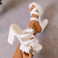Plateau-Sandalen mit Blockabsatz 👡 Gekreuztes Riemendesign, zum Hineinschlüpfen, rutschfeste, geriffelte Sohle, erhöht die Fußhöhe um 5 cm, perfekt zum Shoppen oder für Dates 🛍️