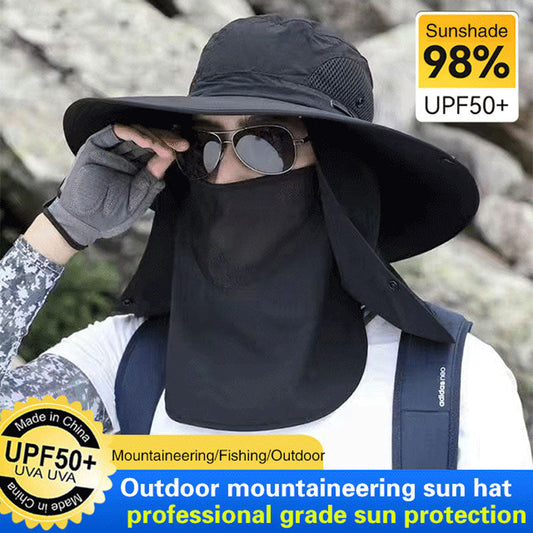 Professioneller Outdoor-Sonnenhut 🛡️ UPF50+ breite Krempe + Gesichtsmaske, atmungsaktives Design, Schutz vor Sonne und Insekten, die erste Wahl für Sommerwanderungen 🥾