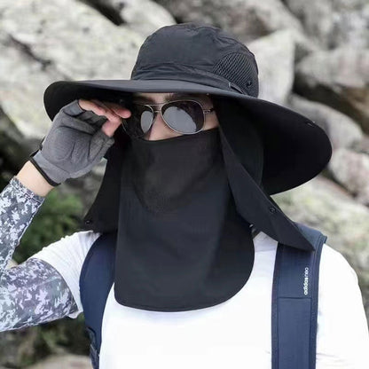 Professioneller Outdoor-Sonnenhut 🛡️ UPF50+ breite Krempe + Gesichtsmaske, atmungsaktives Design, Schutz vor Sonne und Insekten, die erste Wahl für Sommerwanderungen 🥾