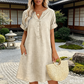 🔥Letzter Tag: 50% Rabatt!⏰👗Rabatt Damen Tunika-Kleid mit V-Ausschnitt & Taschen 🌊 Lässiges Kleid in Leinenoptik für Sommer, Strand & Alltag