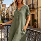 🔥Letzter Tag: 50% Rabatt!⏰👗Rabatt Damen Tunika-Kleid mit V-Ausschnitt & Taschen 🌊 Lässiges Kleid in Leinenoptik für Sommer, Strand & Alltag