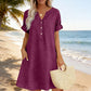🔥Letzter Tag: 50% Rabatt!⏰👗Rabatt Damen Tunika-Kleid mit V-Ausschnitt & Taschen 🌊 Lässiges Kleid in Leinenoptik für Sommer, Strand & Alltag