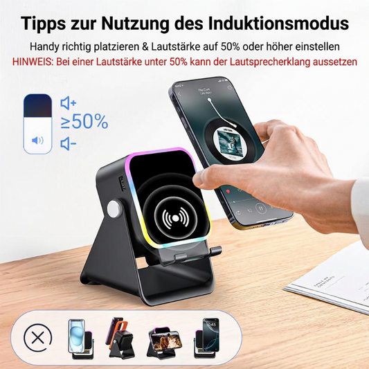 ⏳Begrenzte Zeit 50% Rabatt💥💎 5-IN-1 Kabelloser Lautsprecherständer! 💎 Induktions-Audio, Handyhalter & Umgebungslicht